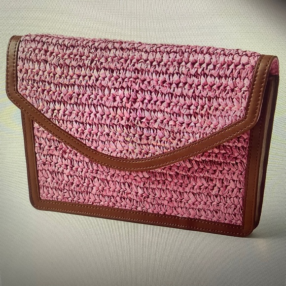Loft Women's Raffia Hot Pink Clutch Purse - Picture 1 of 6